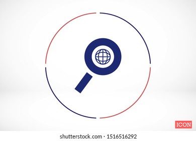 Magnifier earth vector icon. magnifier to zoom the ground icon. magnifier to search icon. magnifying glass search on the Internet icon. 10 EPS and Lorem Ipsum. flat design.