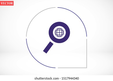 Magnifier earth vector icon. magnifier to zoom the ground icon. magnifier to search icon. magnifying glass search on the Internet icon. 10 EPS and Lorem Ipsum. flat design.