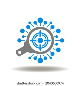 Magnifier with electronic circuit lines and aim vector illustration. Symbol a predictive analytics.