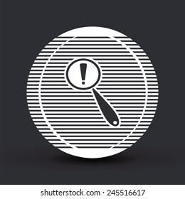 Magnifier with exclamation mark. Flat style. Made in vector