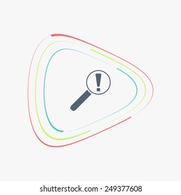 Magnifier with exclamation mark. Flat style. Made in vector