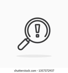 Magnifier with exclamation mark icon in line style. For your design, logo. Vector illustration. Editable Stroke.