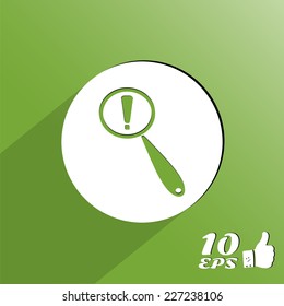 Magnifier with exclamation mark on a background. Made in vector