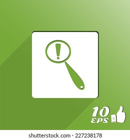 Magnifier with exclamation mark on a background. Made in vector