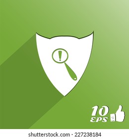 Magnifier with exclamation mark on a background. Made in vector