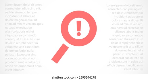 Magnifier Exclamation Mark Vector Icon. Magnifier Exclamation mark. Flat web icon or sign isolated on grey mark background . Collection of modern trends in design Style vector illustration symbol of