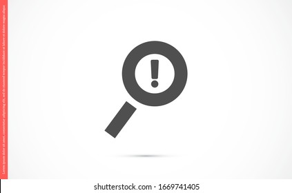 Vektorillustration-Symbol für die Ausrufezeichen des Magnifizierers. Ausrufezeichen für den Zauberer. Flaches Websymbol oder -zeichen einzeln auf grauem Hintergrund . Kollektion moderner Trends im Design Vektorillustration Illustrationssymbol von