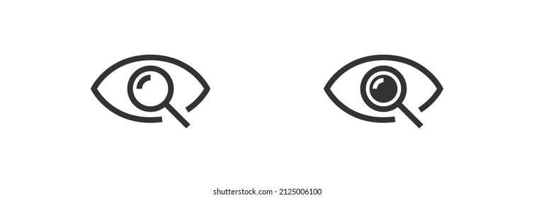 Magnifier with eye black outline icon. Find search button vector isolated illustration