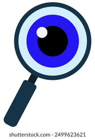 Magnifier with eye flat icon isolated on white background.