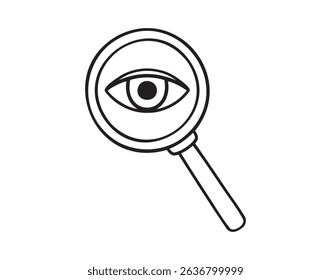 Magnifier with eye icon doodle hand drawn. Outline search vision concept line drawing clipart symbol. Vector illustration