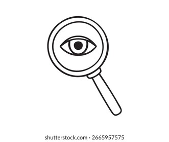 Magnifier with eye icon doodle hand drawn. Outline search vision concept line drawing clipart symbol. Vector illustration