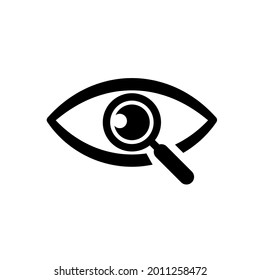 Magnifier with eye icon. Find icon, investigate concept symbol. Eye with magnifying glass. Appearance, aspect, look, view, creative vision icon for web and mobile