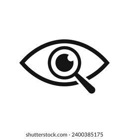 Magnifier with eye icon. Find icon. Investigate concept symbol.	