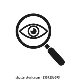 Magnifier with eye outline icon. Find icon, investigate concept symbol. Eye with magnifying glass. Appearance, aspect, look, view, creative vision icon for web and mobile – for stock