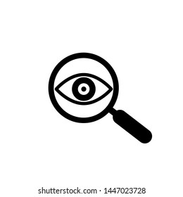 Magnifier with eye outline icon. Find icon, investigate concept symbol. Eye with magnifying glass. Appearance, aspect, look, view, creative vision icon for web and mobile – vector for stock