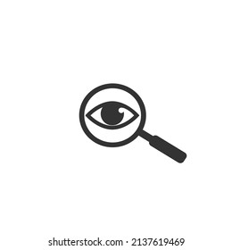 Magnifier with eye outline icon. Find icon, investigate concept symbol. Eye with magnifying glass. Appearance, aspect, look, view, creative vision icon for web and mobile – for stock