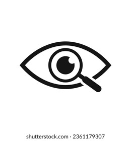 Magnifier with eye outline icon. Find icon. Investigate concept symbol.