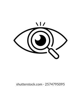 Magnifier with eye outline icon. Find icon, investigate concept symbol. Eye with magnifying glass. Appearance, aspect, look, view, creative vision icon for web and mobile – vector