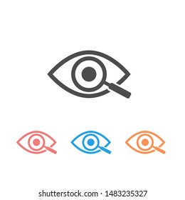 Magnifier with eye outline icon set. Find icon, investigate concept symbol. Eye with magnifying glass. Appearance, aspect, look, view, creative vision icon for web and mobile – stock vector