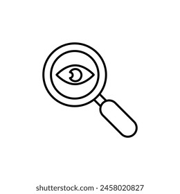 Lupa con icono de contorno de ojos. Vector de prueba de ojos ilustración de estilo de moda para el Web y el App..eps