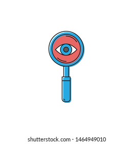 Magnifier with eye vector icon symbol isolated on white background