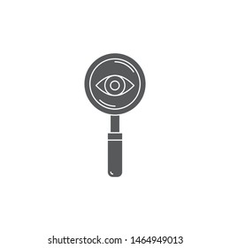 Magnifier with eye vector icon symbol isolated on white background