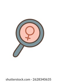 Lupa con el icono femenino, Ilustración vectorial simple