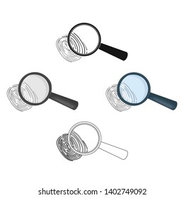 Magnifier and fingerprint. Detection of criminals by fingerprint.Prison single icon in cartoon,black style vector symbol stock illustration.