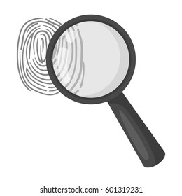 Magnifier and fingerprint. Detection of criminals by fingerprint.Prison single icon in monochrome style vector symbol stock illustration.