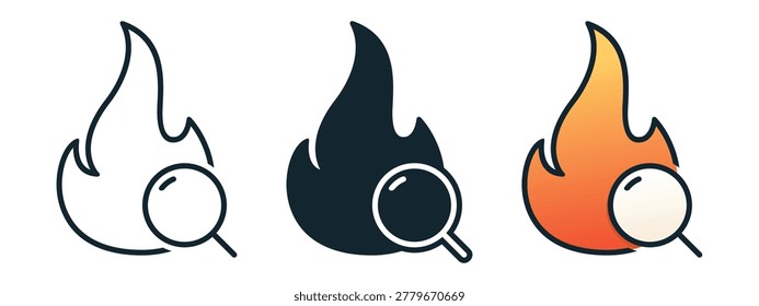 Magnifier Fire Icon. Flame Search Symbol. Vector Illustration