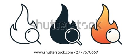 Magnifier Fire Icon. Flame Search Symbol. Vector Illustration
