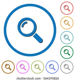 Magnifier flat color vector icons with shadows in round outlines on white background