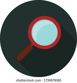 Magnifier flat icon on dark background, vector symbol 