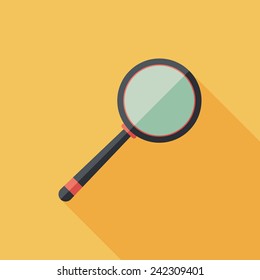 Magnifier flat square icon with long shadows.