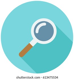 Magnifier in flat style icon with shadow. Vector illustration.
