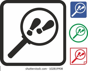 Magnifier and footprint vector icon