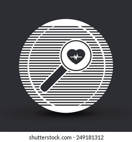 Magnifier with fork knife icon. Flat design style. Made vector illustration