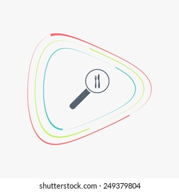 Magnifier with fork knife icon. Flat design style. Made vector illustration
