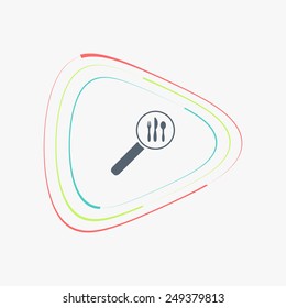 Magnifier with fork knife icon. Flat design style. Made vector illustration
