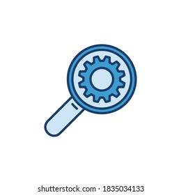 Magnifier with Gear creative icon - Cog Wheel inside Magnifying Glass vector concept symbol