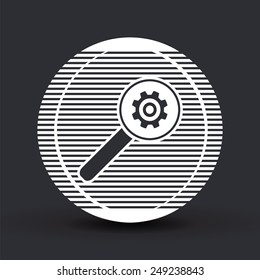 Magnifier with gear icon. Flat design style. Made vector illustrator