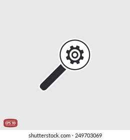 Magnifier with gear icon. Flat design style. Made vector illustrator