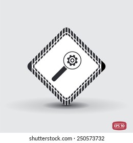 Magnifier with gear icon. Flat design style. Made vector illustrator