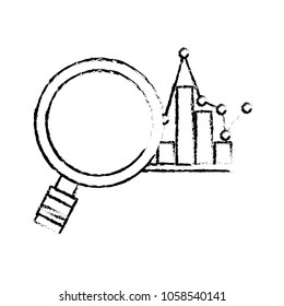 magnifier glass analysis bar graph statistic pointed line