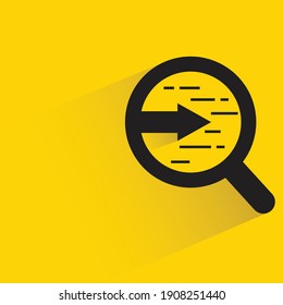 magnifier glass and arrow chart drop shadow on yellow background