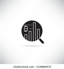 magnifier glass and bitcoin graph analysis concept icons