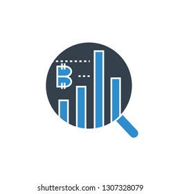 magnifier glass and bitcoin graph analysis concept icons
