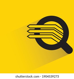 magnifier glass and data bar chart with shadow on yellow background