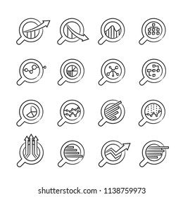 magnifier glass and data chart icons