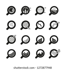 magnifier glass and data chart icons